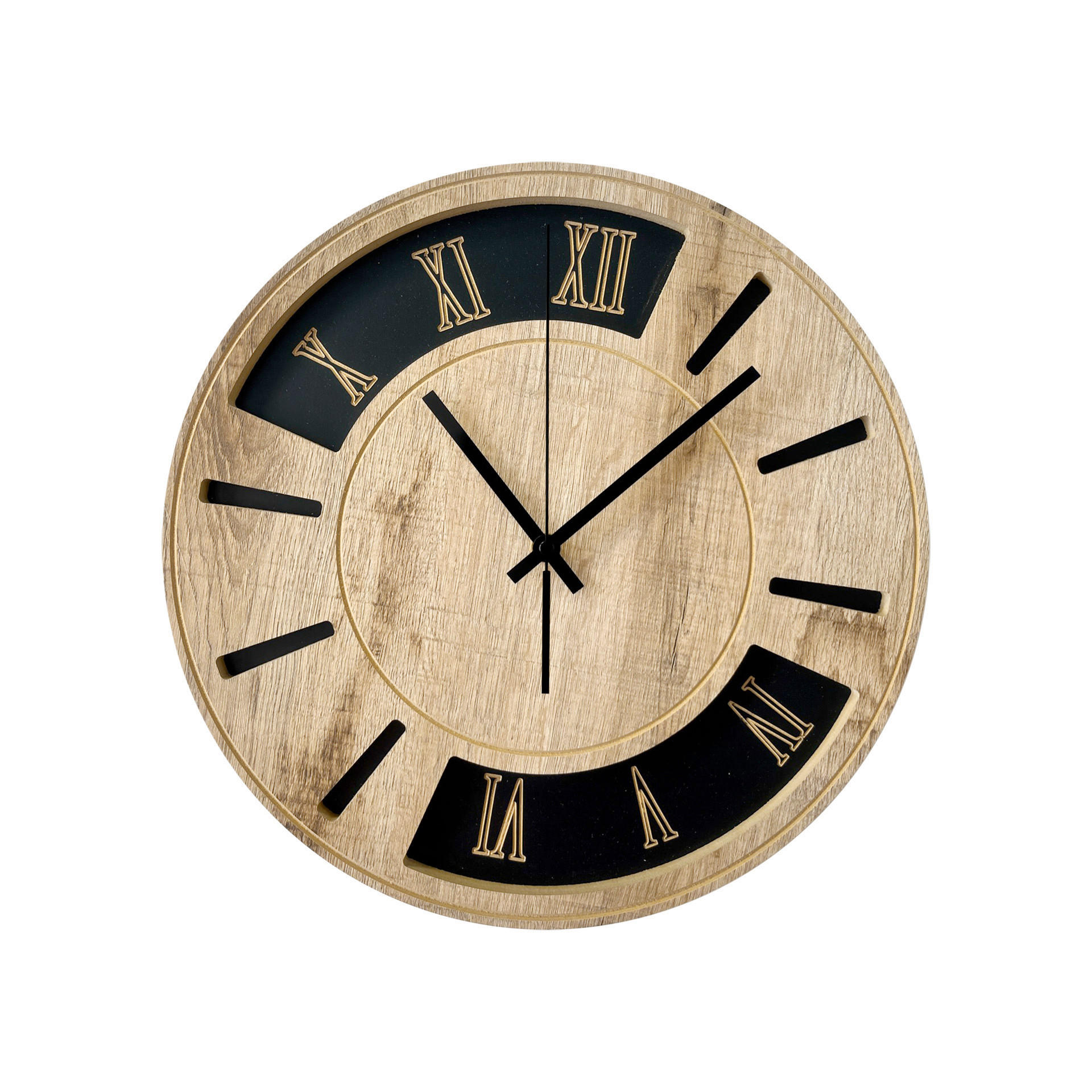 WANDUHR Schwarz, Eichefarben  - Eichefarben/Schwarz, Basics, Holz/Kunststoff (36cm)
