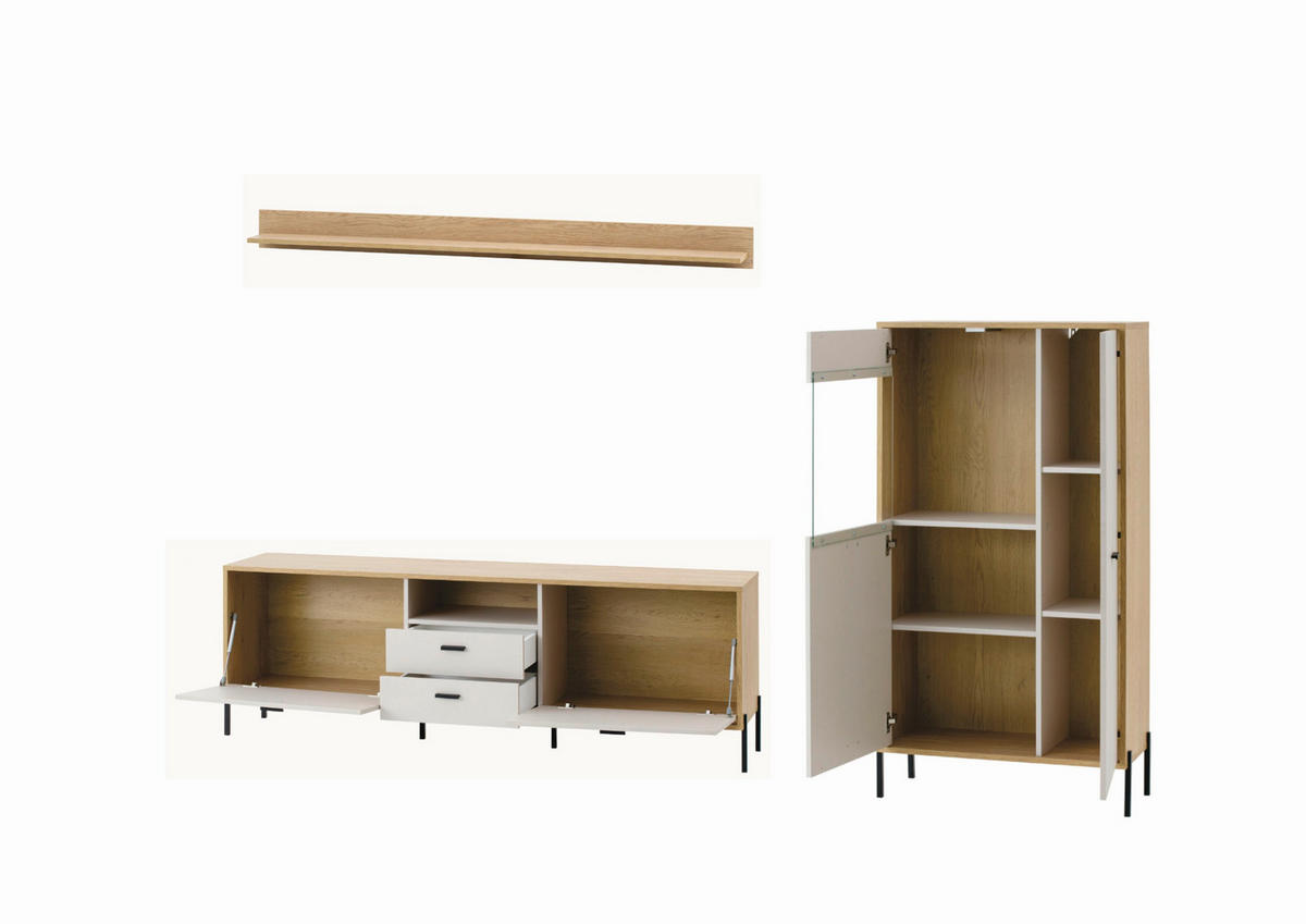WOHNWAND 3-teilig  in Eichefarben, Kaschmir  285/170/40 cm    - Kaschmir/Eichefarben, Design, Holzwerkstoff/Metall (285/170/40cm) - MID.YOU