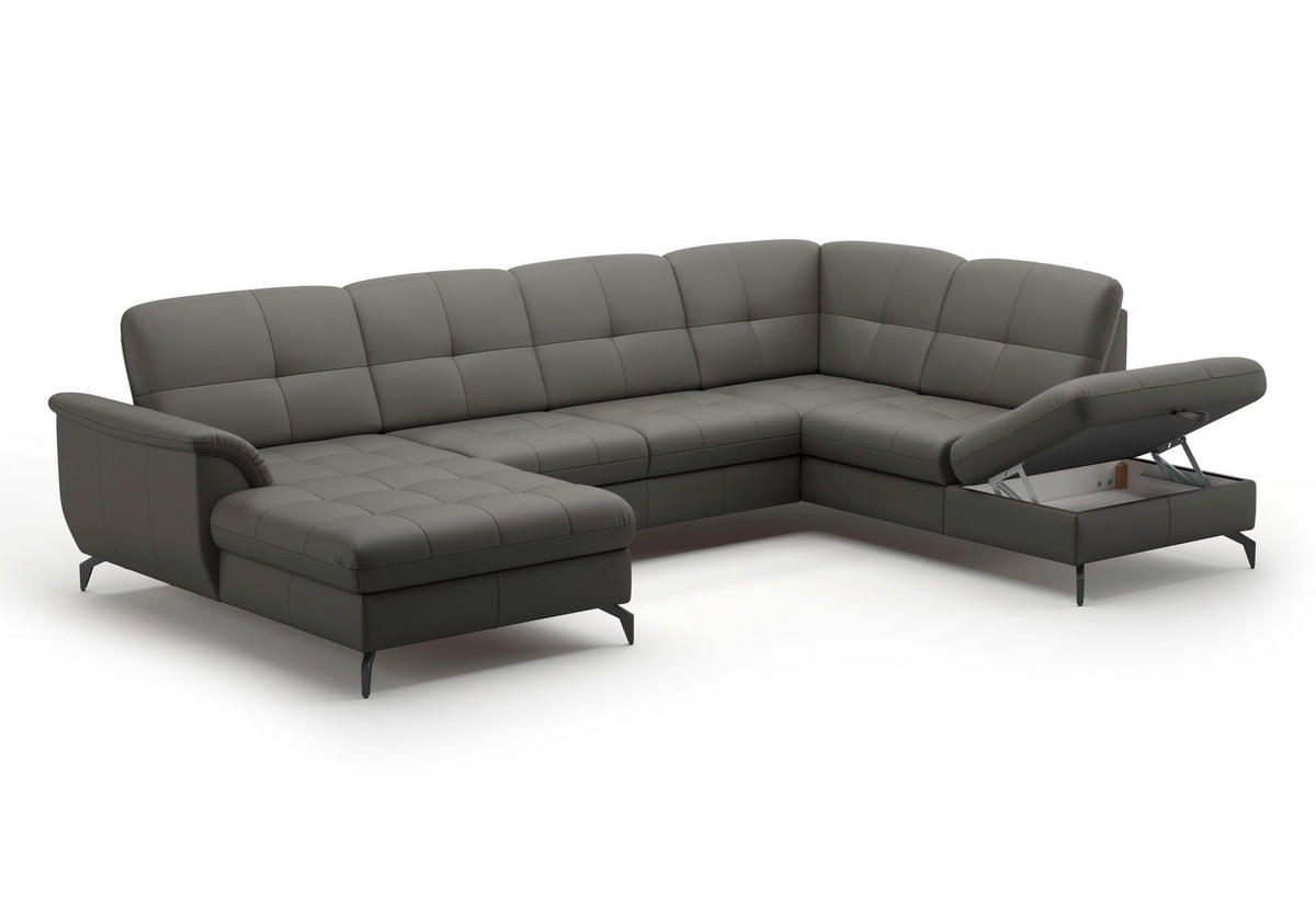 WOHNLANDSCHAFT Anthrazit Echtleder  - Anthrazit/Schwarz, MODERN, Leder/Metall (164/319/212cm) - Sit & More