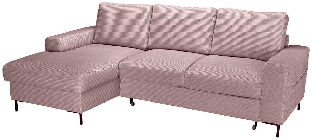 ECKSOFA Altrosa Cord  - Schwarz/Altrosa, KONVENTIONELL, Textil/Metall (150/240cm) - Carryhome