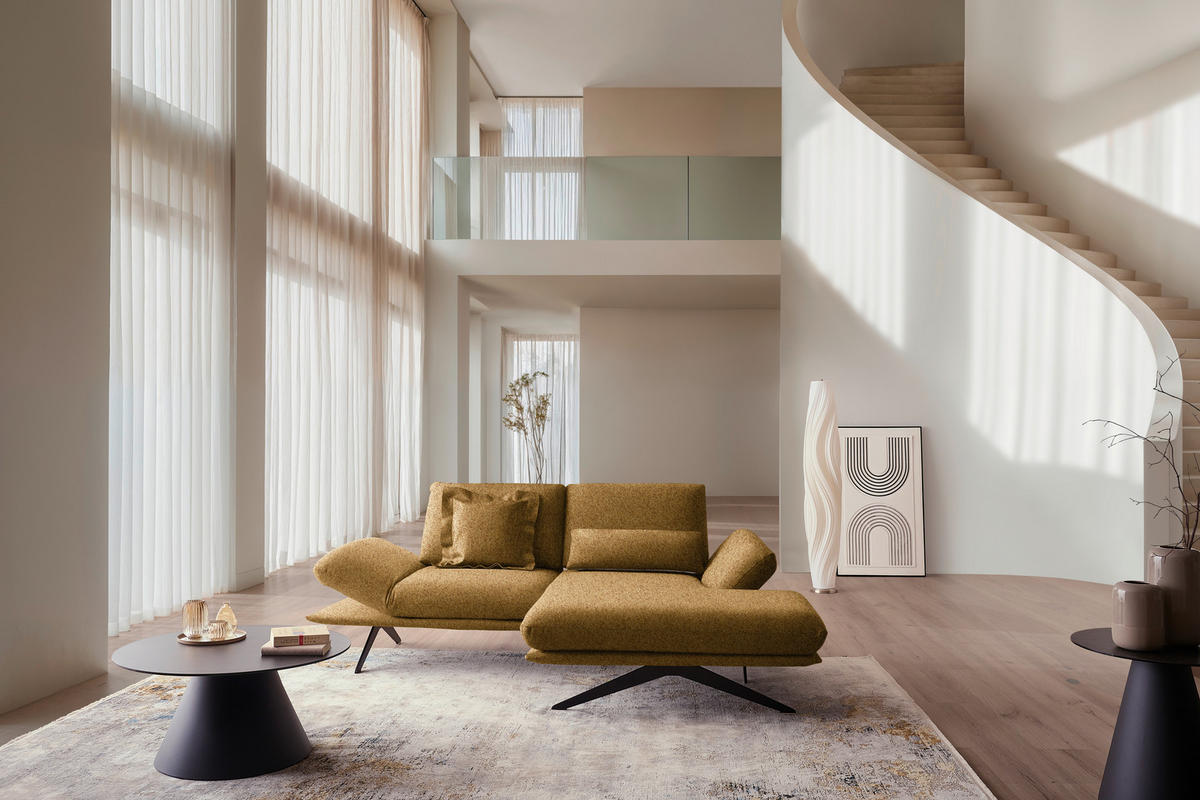 ECKSOFA Flachgewebe Currygelb  - Currygelb/Schwarz, Design, Textil/Metall (234/155cm) - Dieter Knoll