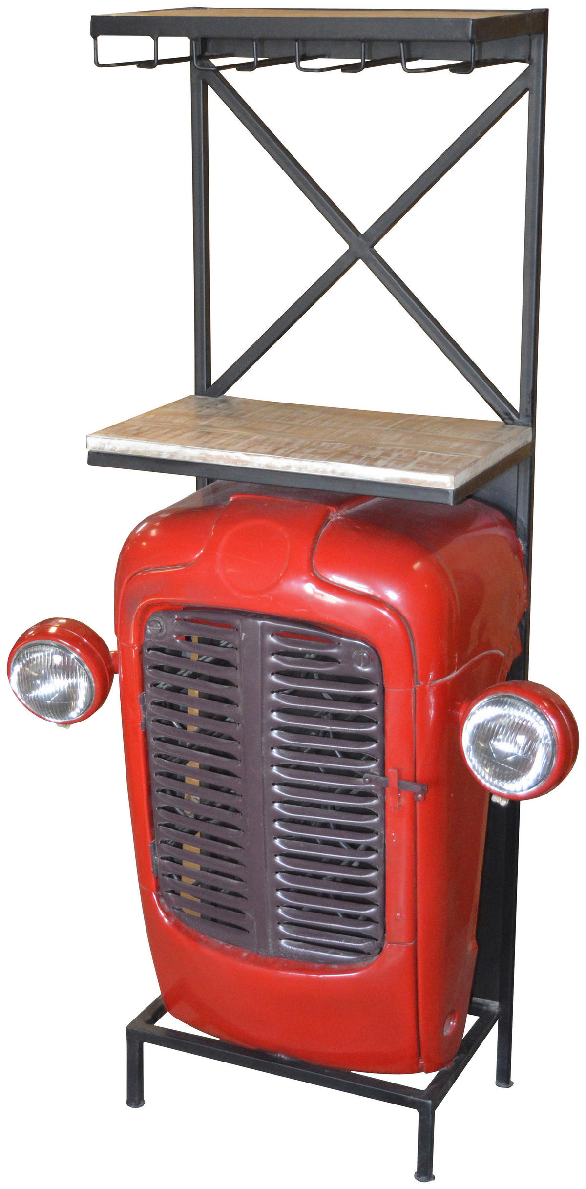 BAR in Naturfarben, Rot, Schwarz  - Rot/Schwarz, Trend, Holz/Metall (52/36/153cm) - Ambia Home