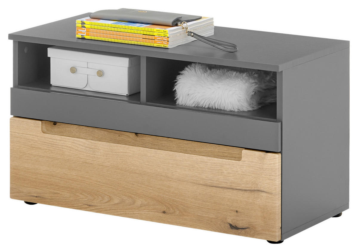 Garderobenbank Petra - Eichefarben/Anthrazit, Design, Kunststoff (80/130/36cm) - Livetastic