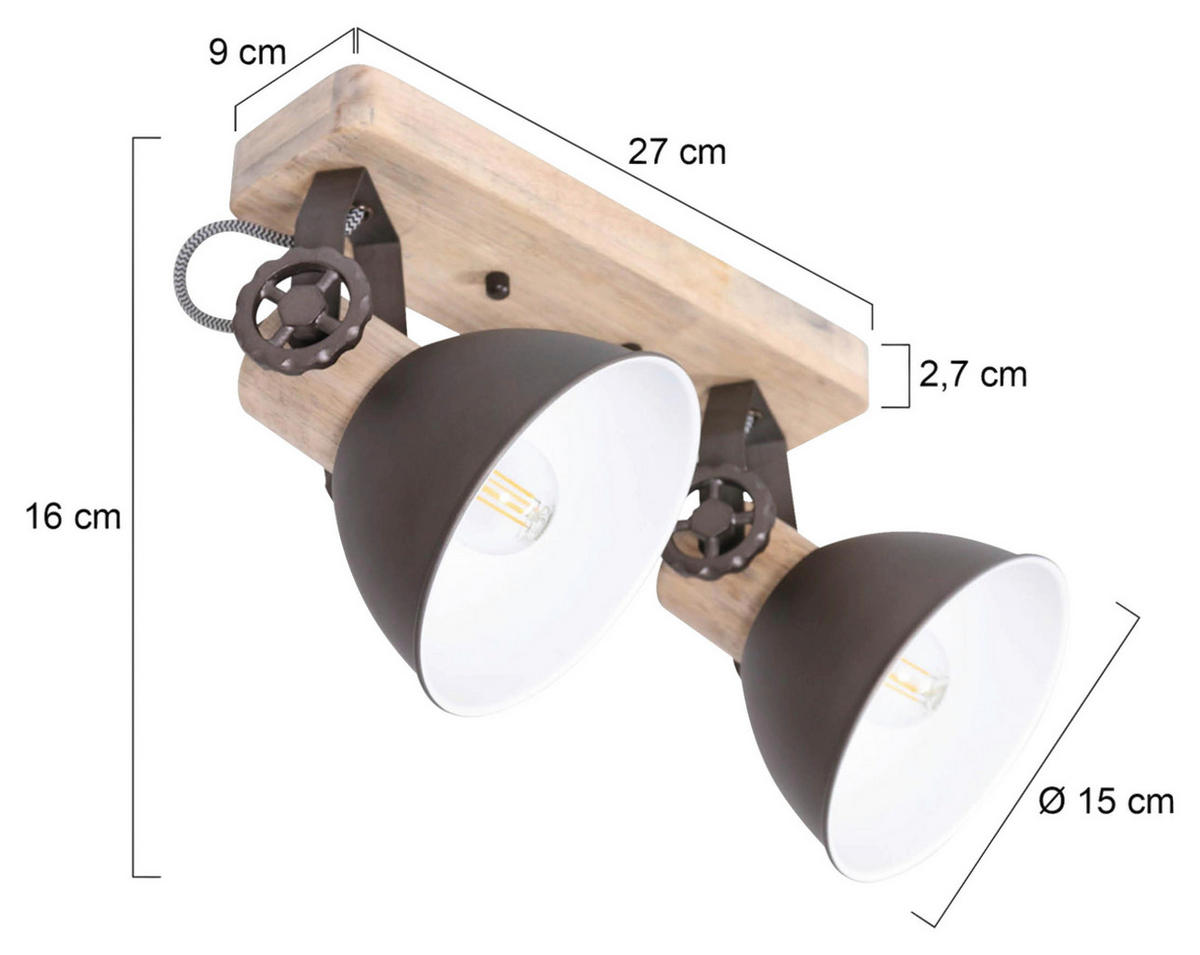 DECKENSPOTS - Anthrazit, Trend, Holz/Metall (32/19/17cm)