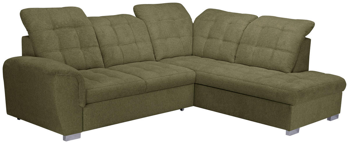 ECKSOFA Olivgrün Chenille  - Chromfarben/Olivgrün, KONVENTIONELL, Kunststoff/Textil (260/205cm) - Carryhome