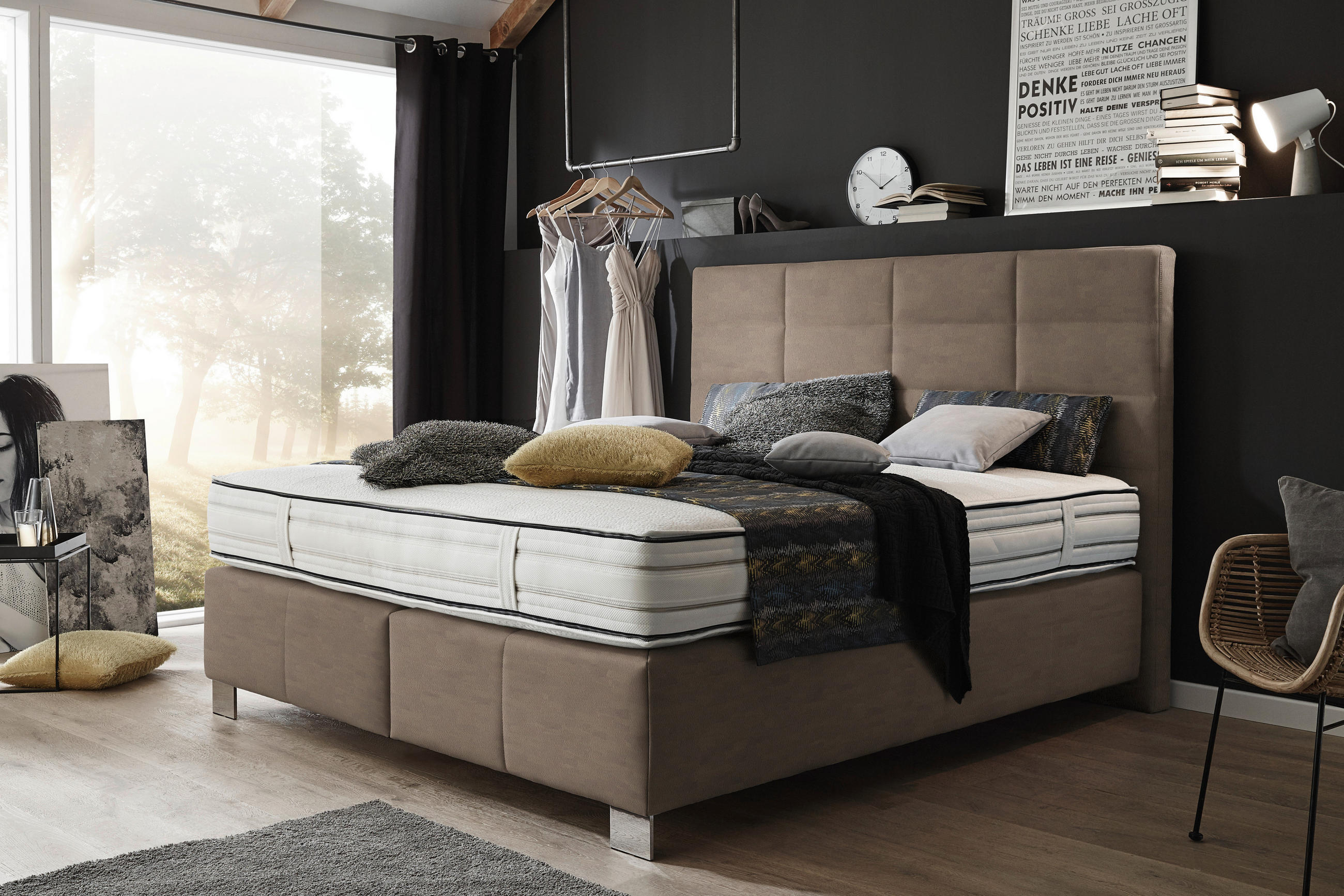 BOXSPRINGBETT 180/200 cm  in Greige  - Greige/Alufarben, Konventionell, Holzwerkstoff/Textil (180/200cm) - Dieter Knoll