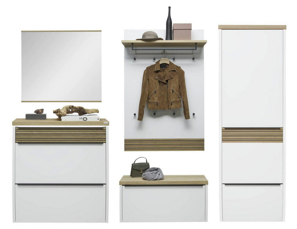 GARDEROBE 4-teilig  in 270/187/31 cm  - Eichefarben/Weiß, Design, Holz/Holzwerkstoff (270/187/31cm) - Dieter Knoll