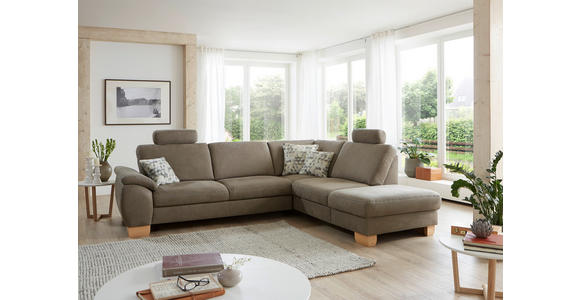 ECKSOFA in Mikrofaser Hellgrün  - Wildeiche/Beige, KONVENTIONELL, Holz/Textil (236/286cm) - Voleo