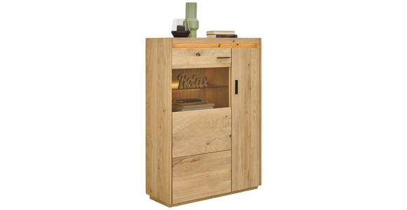 HIGHBOARD in 94,8/133,5/37 cm - Eichefarben/Schwarz, Natur, Glas/Holz (94,8/133,5/37cm) - Linea Natura