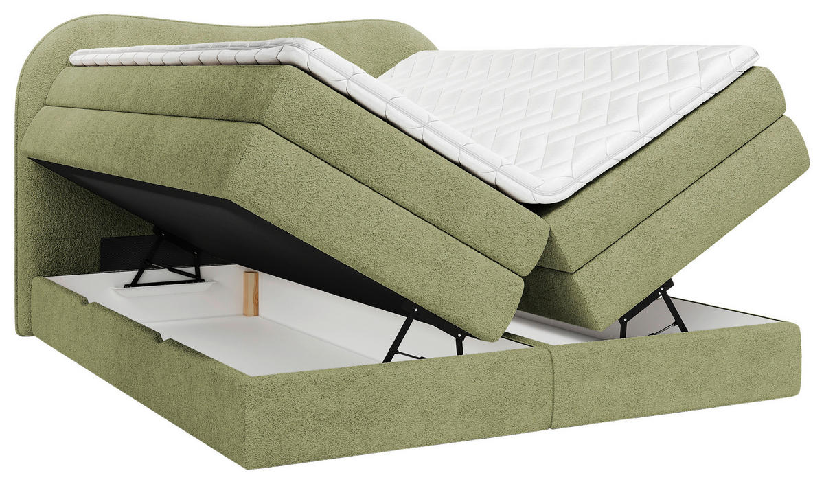BOXSPRINGBETT 180/200 cm,  in Grün, gepolstertes Kopfteil, Bettkasten, Topper, Matratzen, H3 + H3 = fest  - Schwarz/Grün, Design, Holz/Holzwerkstoff (180/200cm) - Chameo