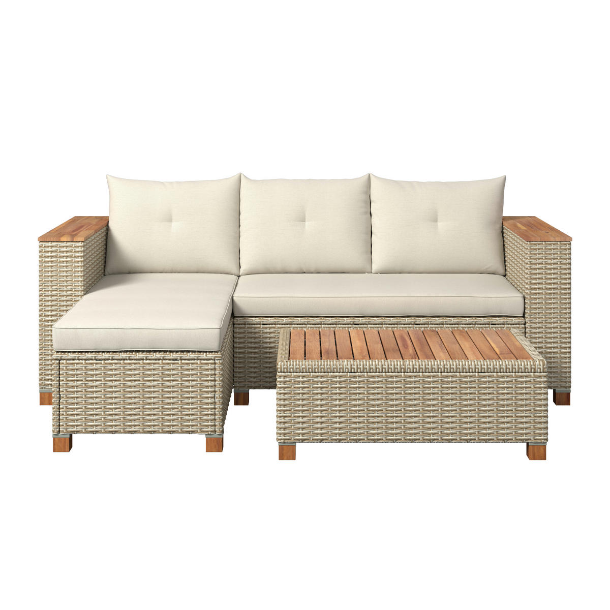 GARTENSET 3-teilig Webstoff Akaziemassiv Stahl 3-teilig  - Beige/Akaziefarben, MODERN, Holz/Kunststoff (118/184cm) - Ambia Garden