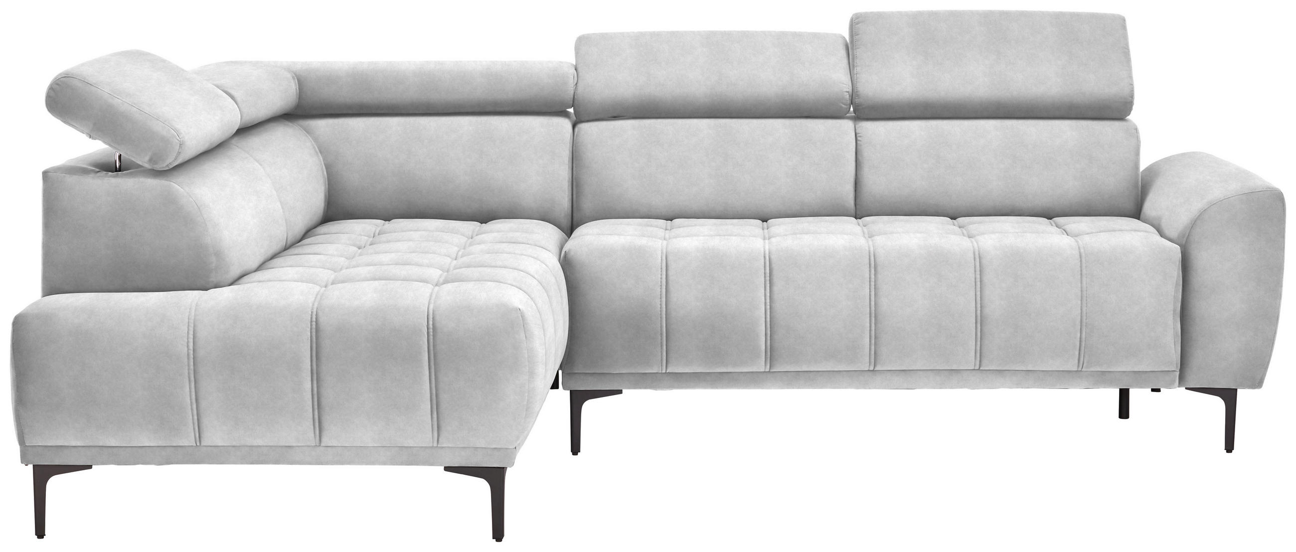 ECKSOFA in Velours Hellgrau  191/261 cm  - Hellgrau/Schwarz, Design, Textil/Metall (191/261cm) - Stylife