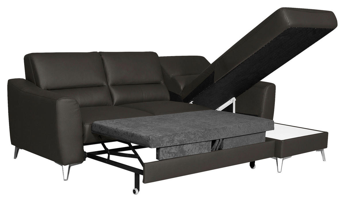 ECKSOFA in Lederlook Echtleder Dunkelbraun  - Chromfarben/Dunkelbraun, Design, Leder/Textil (241/168cm) - Livetastic