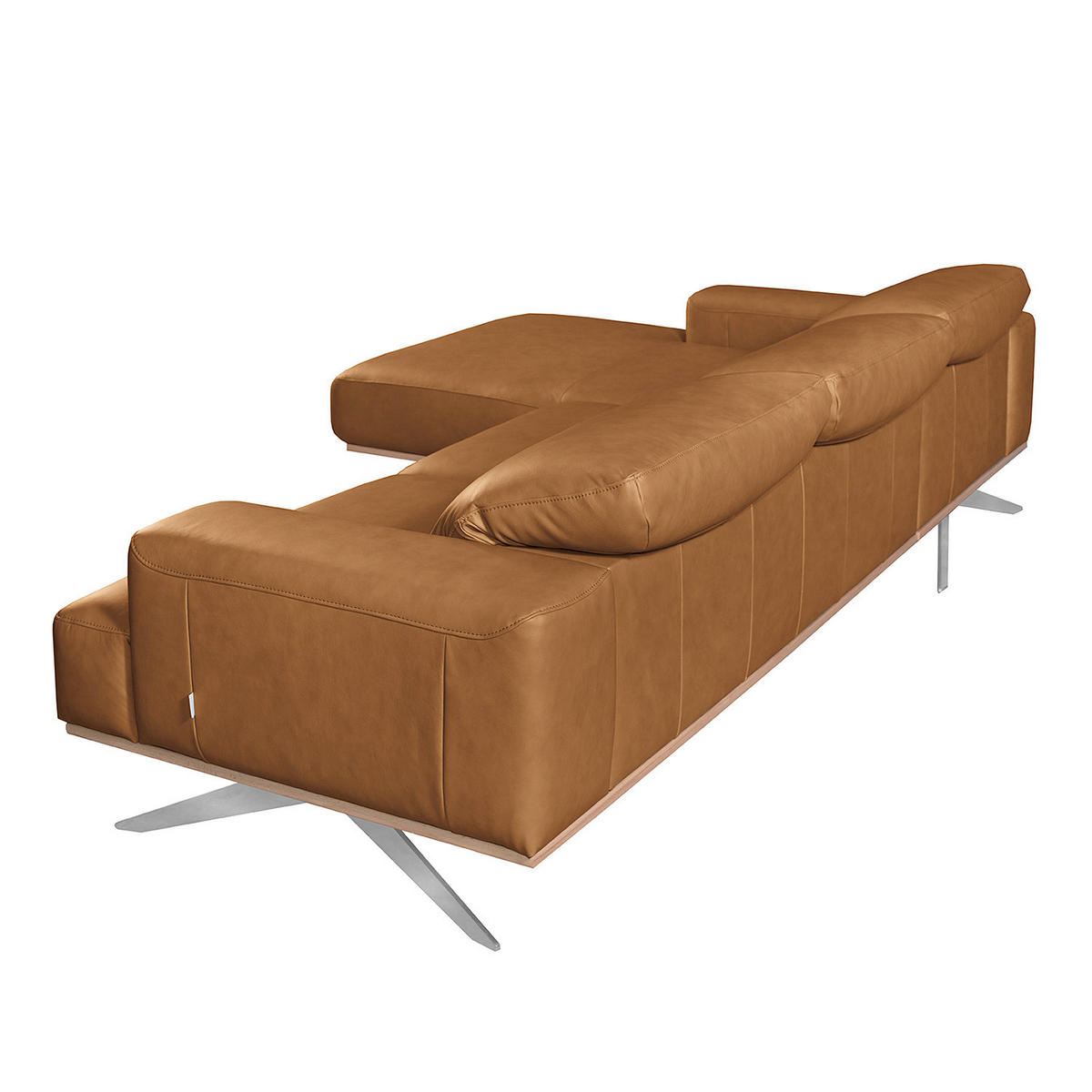 ECKSOFA  in Echtleder Cognac  187/295 cm  - Chromfarben/Cognac, Design, Leder/Metall (187/295cm) - Livetastic