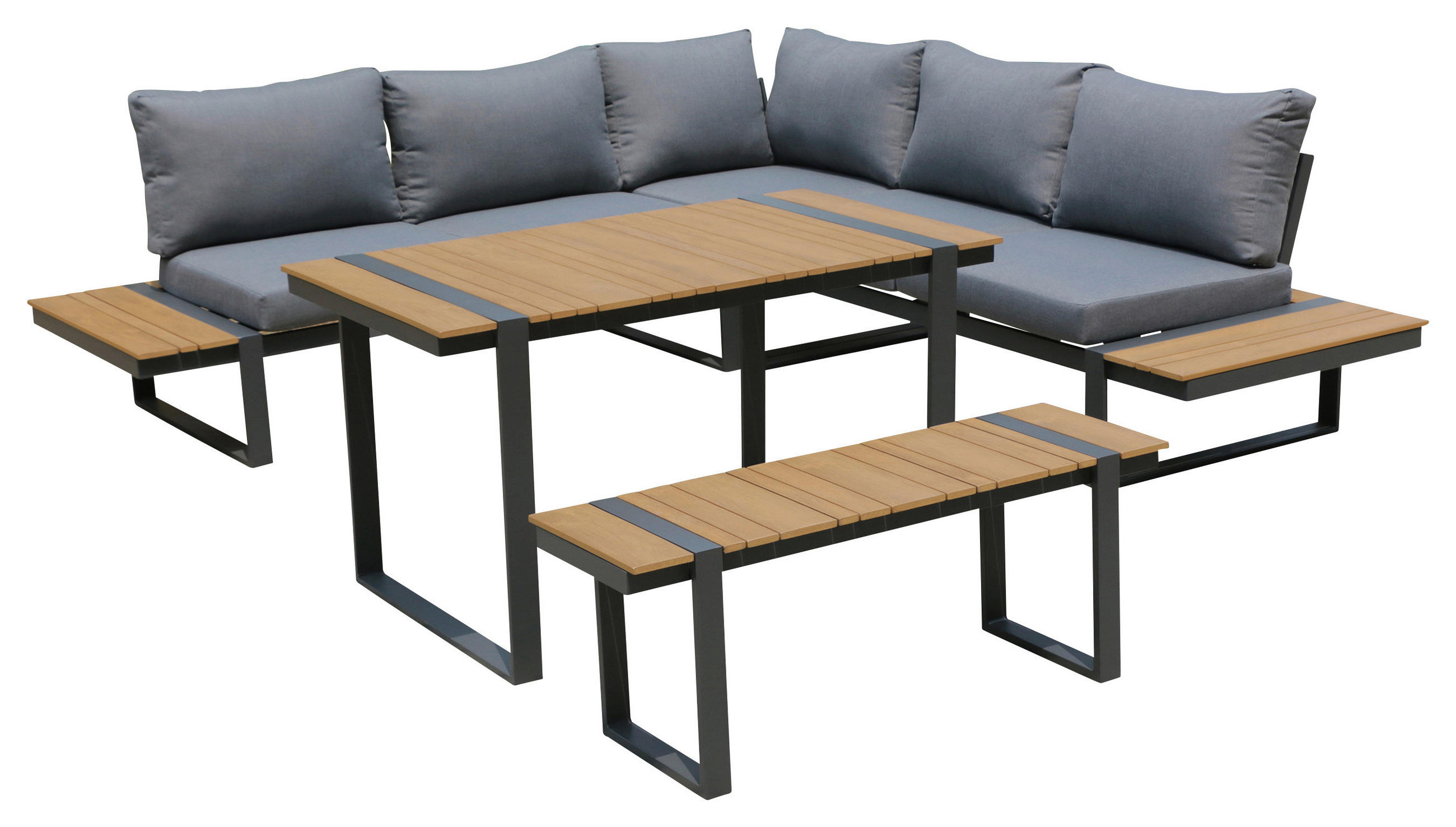 DINING-LOUNGESET 14-teilig 240/240 cm - Anthrazit/Naturfarben, KONVENTIONELL, Kunststoff/Textil (240/240cm) - Ambia Garden