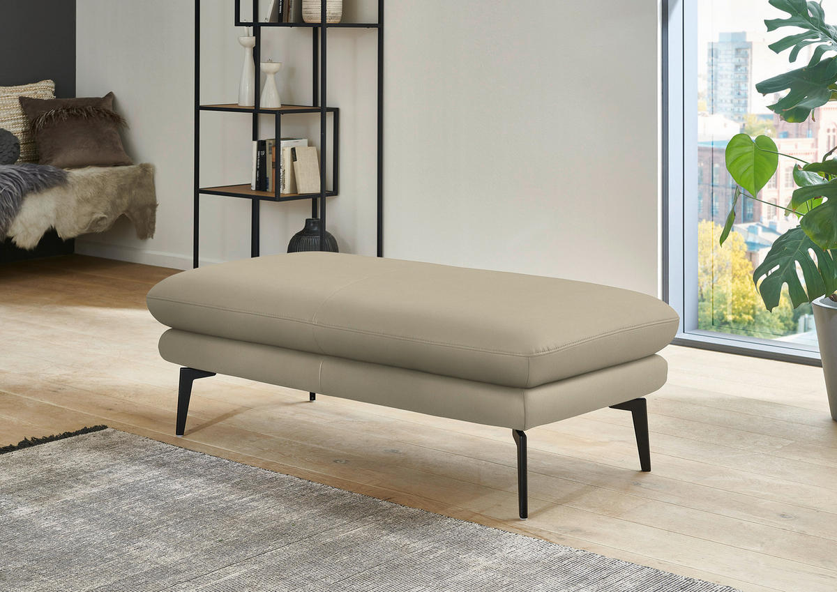ECKSOFA in Echtleder Creme, Naturfarben  - Creme/Schwarz, Design, Leder/Metall (180/310cm) - Dieter Knoll