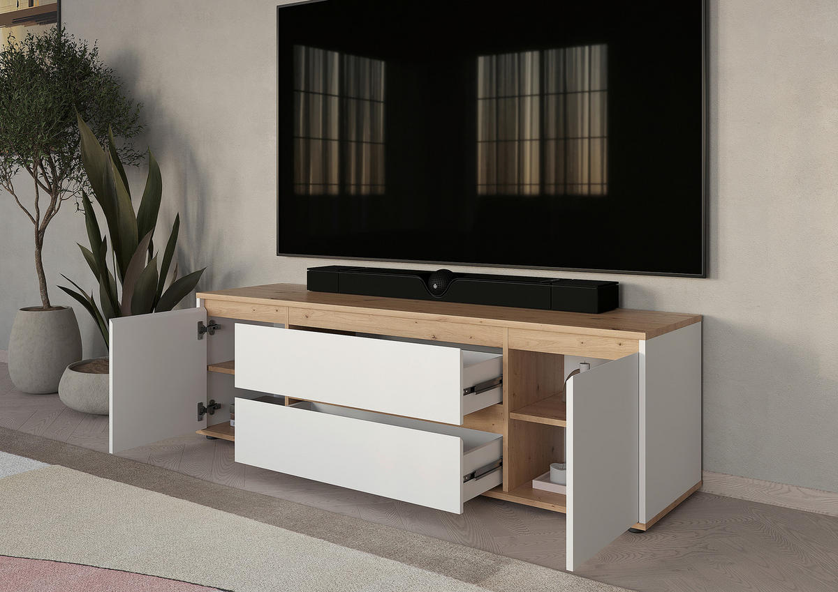 LOWBOARD  160/50/42 cm 2 Schublade(n) stehend  - Schwarz/Weiß, MODERN, Holzwerkstoff/Kunststoff (160/50/42cm) - Carryhome