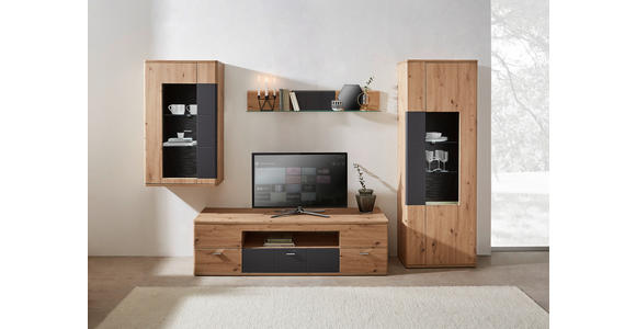 TV-ELEMENT Graphitfarben, Eichefarben  180/50/55 cm  - Eichefarben/Silberfarben, KONVENTIONELL, Glas/Holzwerkstoff (180/50/55cm) - Xora