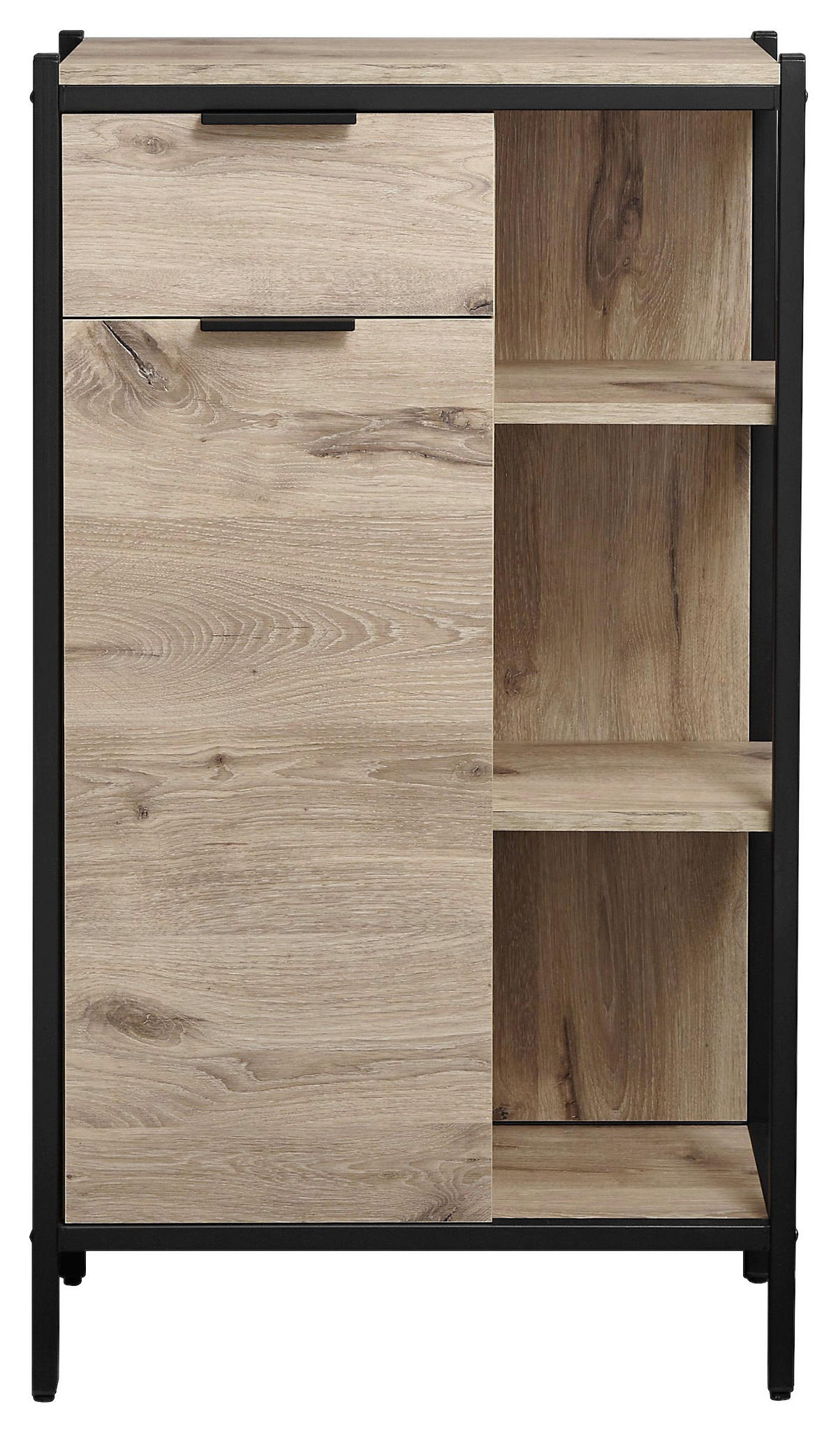 MIDISCHRANK 60/105/30 cm  - Eichefarben/Schwarz, KONVENTIONELL, Holzwerkstoff/Kunststoff (60/105/30cm) - home24