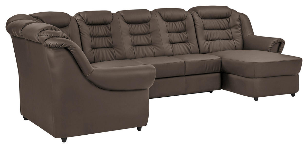 WOHNLANDSCHAFT Braun Lederlook  - Schwarz/Braun, KONVENTIONELL, Kunststoff/Textil (216/333/165cm) - Livetastic