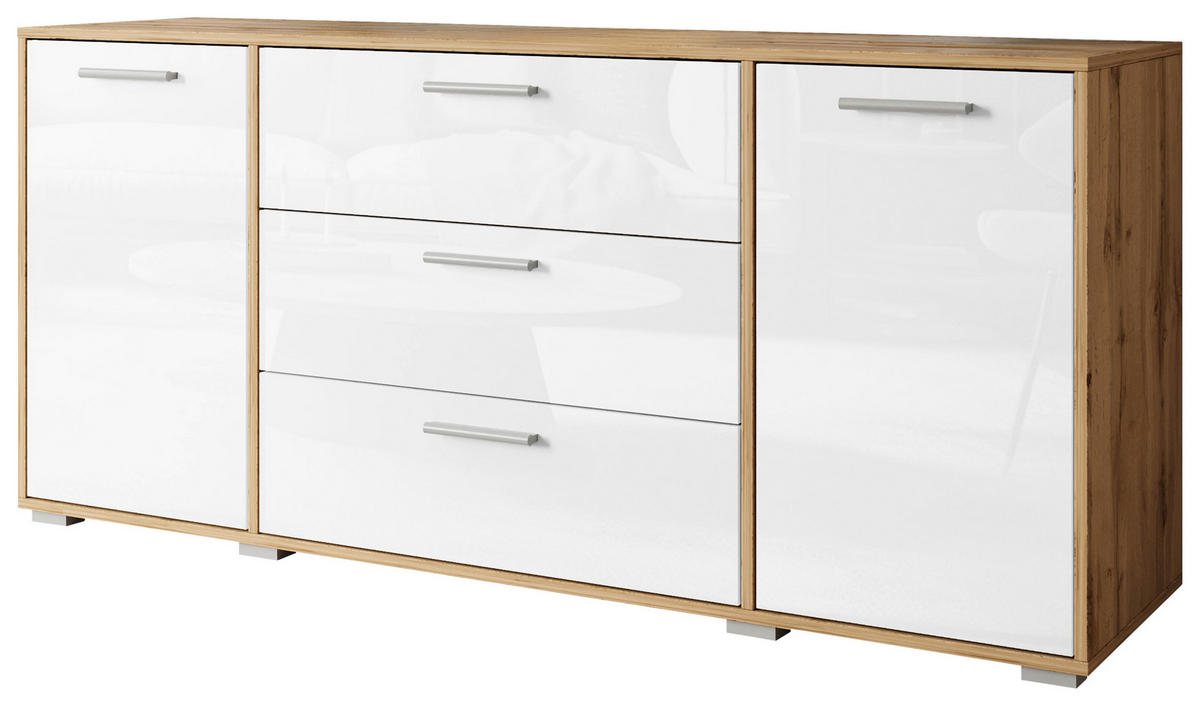 SIDEBOARD Bogota  in 150/68/40 cm  - Weiß Hochglanz/Eiche Wotan, Basics, Holzwerkstoff/Kunststoff (150/68/40cm) - P & B