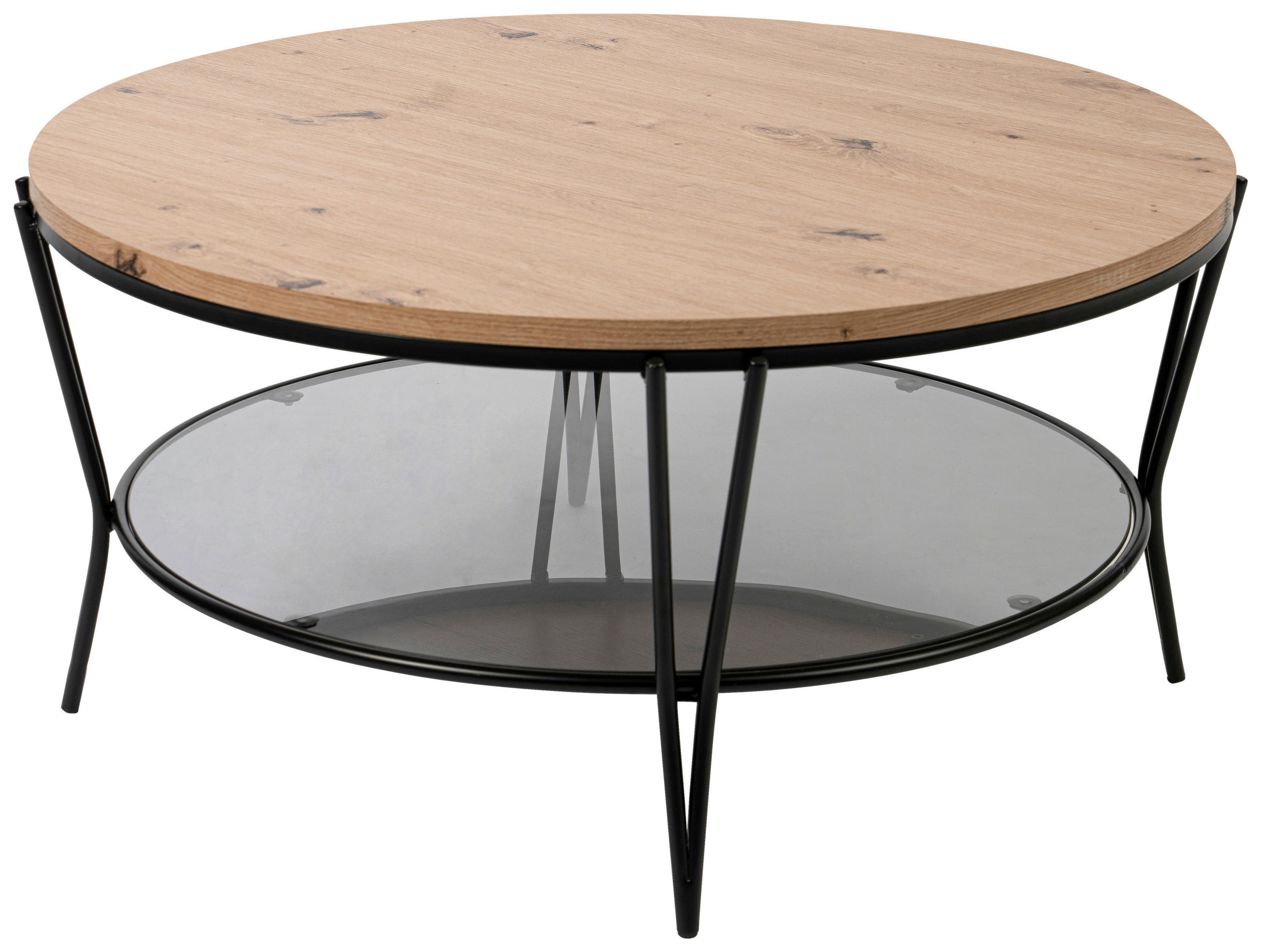 COUCHTISCH Sicherheitsglas 80/80/40 cm rund Grau, Schwarz, Eiche Artisan  - Schwarz/Eiche Artisan, Trend, Glas/Holzwerkstoff (80/80/40cm) - Boxxx