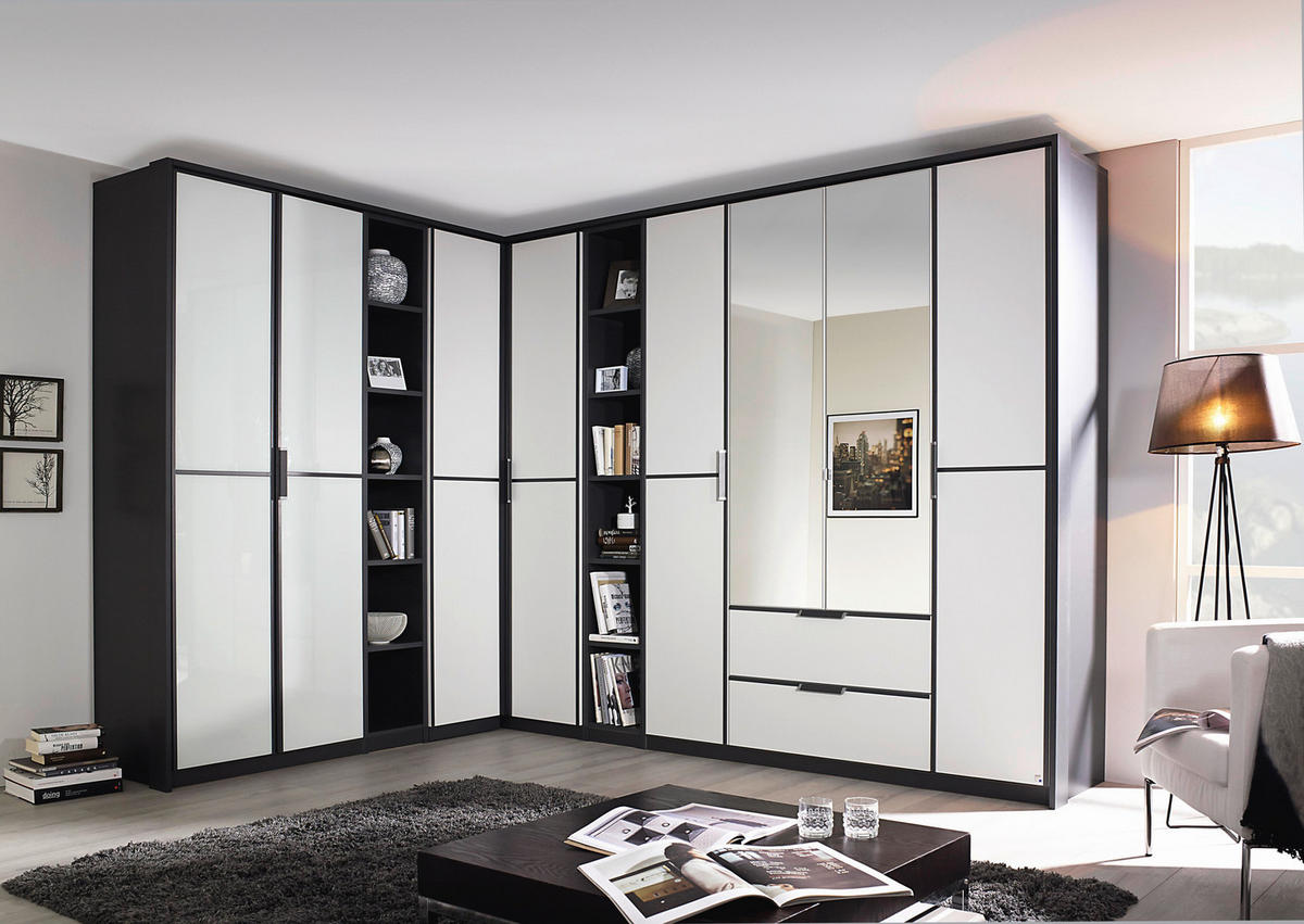 ROHOVÁ ŠATNÍKOVÁ SKRIŇA, sivá, biela,  - sivá/biela, Design, kompozitné drevo (224/314cm) - MID.YOU