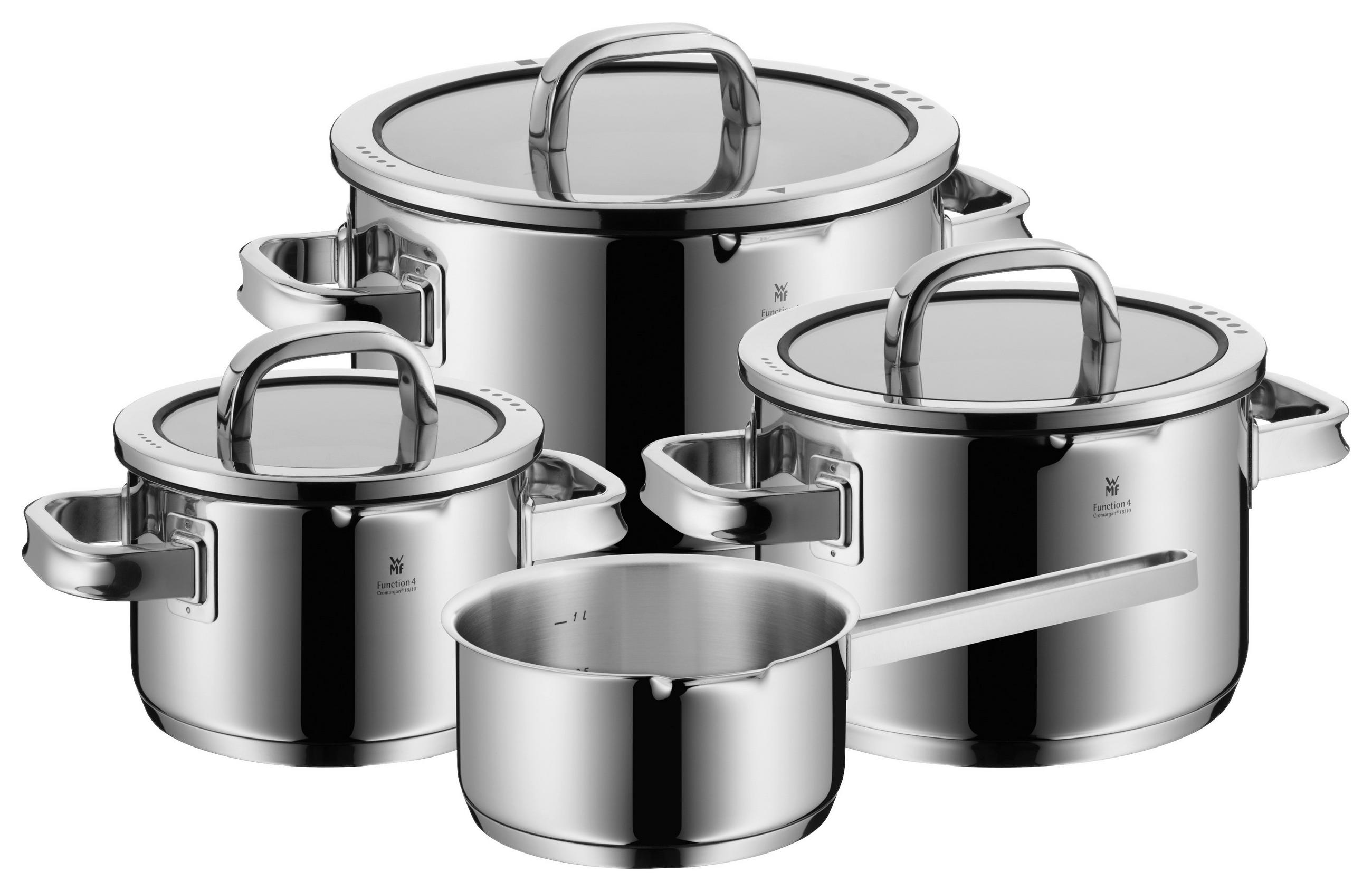 KOCHTOPFSET Function 4 Black 4-teilig  - Edelstahlfarben, Basics, Glas/Metall (50,6/29,4/23,7cm) - WMF