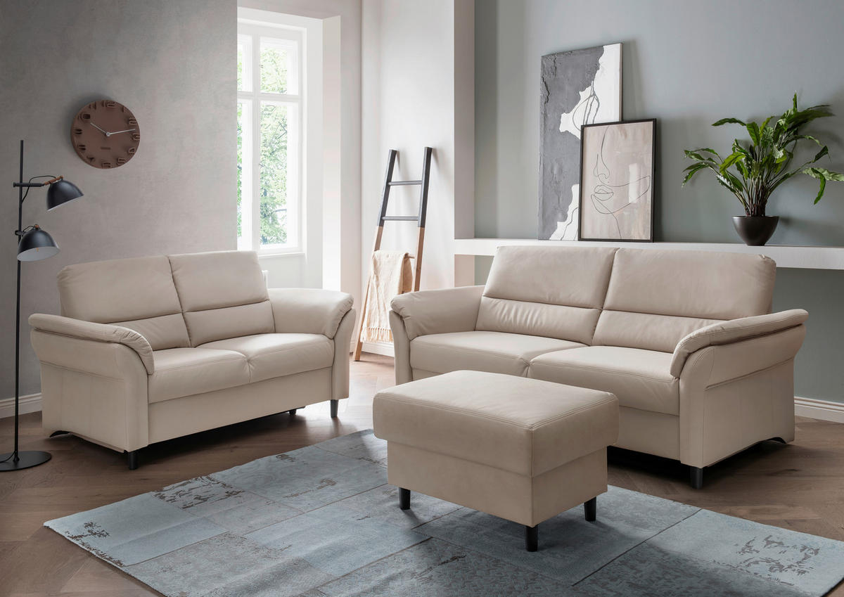 2-SITZER-SOFA in Lederlook Beige  - Beige/Schwarz, Modern, Holz/Textil (147/90/89cm) - Livetastic