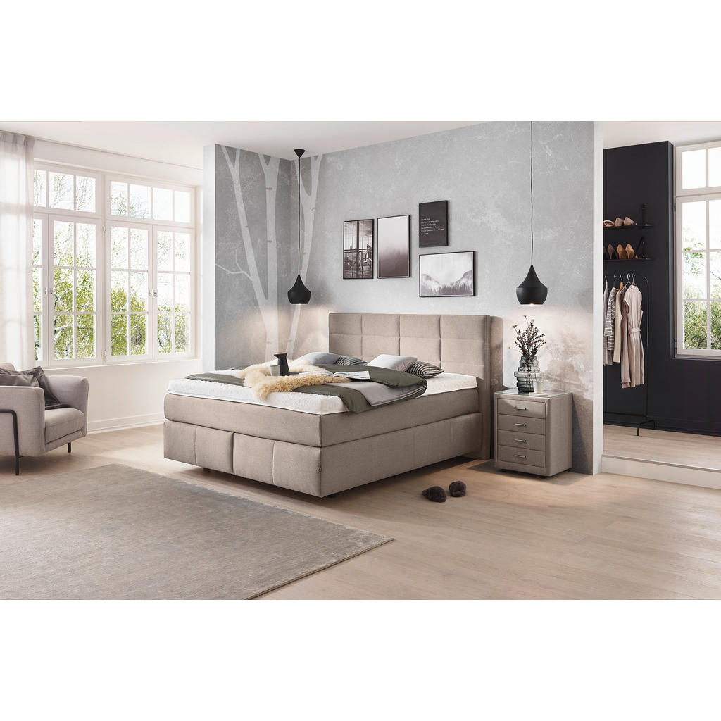 Thumbnail - Dieter Knoll Boxspringbett, Hellgrau, Textil, Struktur, H2 + H3, 7-Zonen, Höhe ca. 31 cm, 200x200 cm, Matratze, gepolste...