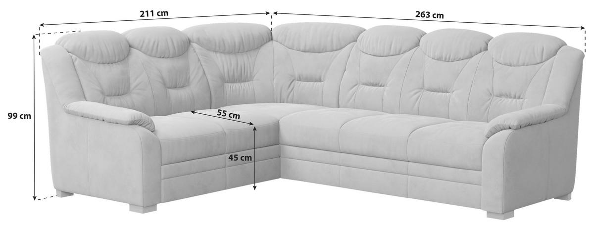 ECKSOFA Hellgrau Mikrofaser  - Hellgrau/Schwarz, Basics, Kunststoff/Textil (211/263cm) - MID.YOU