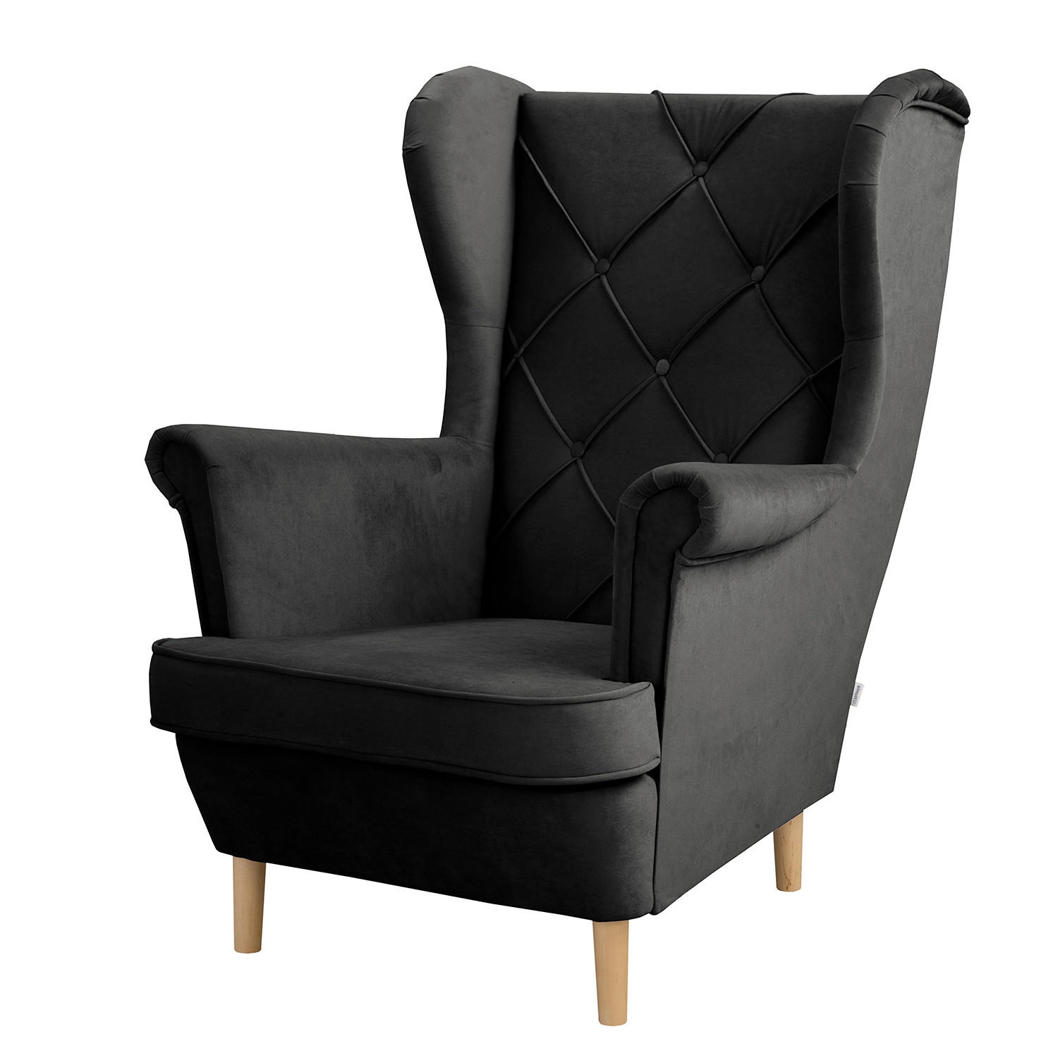 OHRENSESSEL Samt Schwarz  - Schwarz/Naturfarben, Design, Holz/Textil (84/105/90cm) - P & B