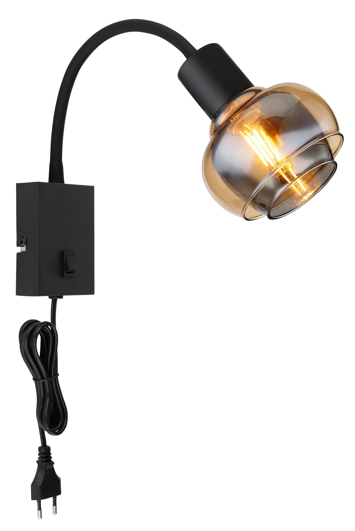 WANDLEUCHTE 10,5/35,5/46,5 cm   - Schwarz, Basics, Glas/Kunststoff (10,5/35,5/46,5cm) - Globo