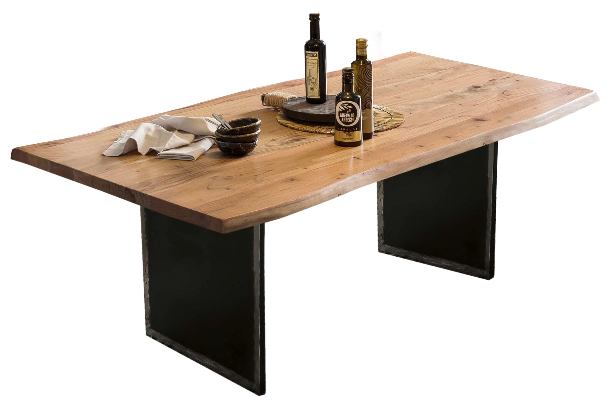 ESSTISCH 200/100/75,6 cm Echtholz  Holz, Metall rechteckig Naturfarben, Schwarz  - Schwarz/Naturfarben, MODERN, Holz/Metall (200/100/75,6cm) - MID.YOU