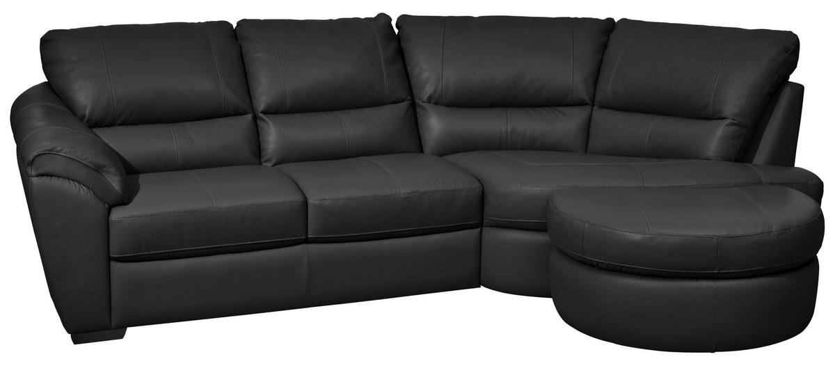 ECKSOFA in Kombination Echtleder/Lederlook Schwarz  - Wengefarben/Schwarz, Konventionell, Leder/Holz (273/194cm) - Livetastic