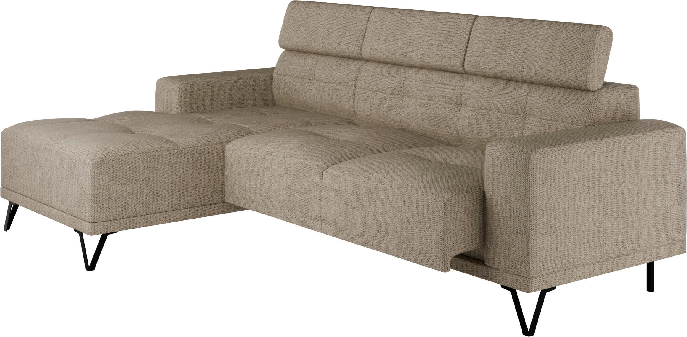 ECKSOFA Beige Chenille  - Beige/Schwarz, KONVENTIONELL, Textil/Metall (178/264cm) - Hom`in