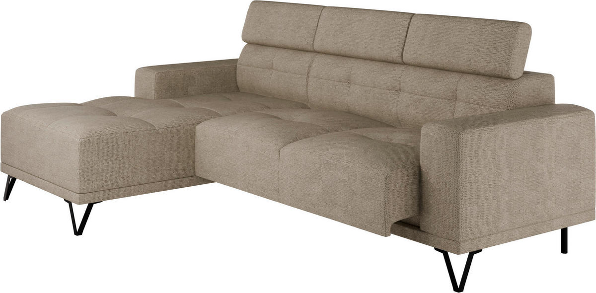 ECKSOFA in Chenille Beige  - Beige/Schwarz, Konventionell, Textil/Metall (178/264cm) - Hom`in