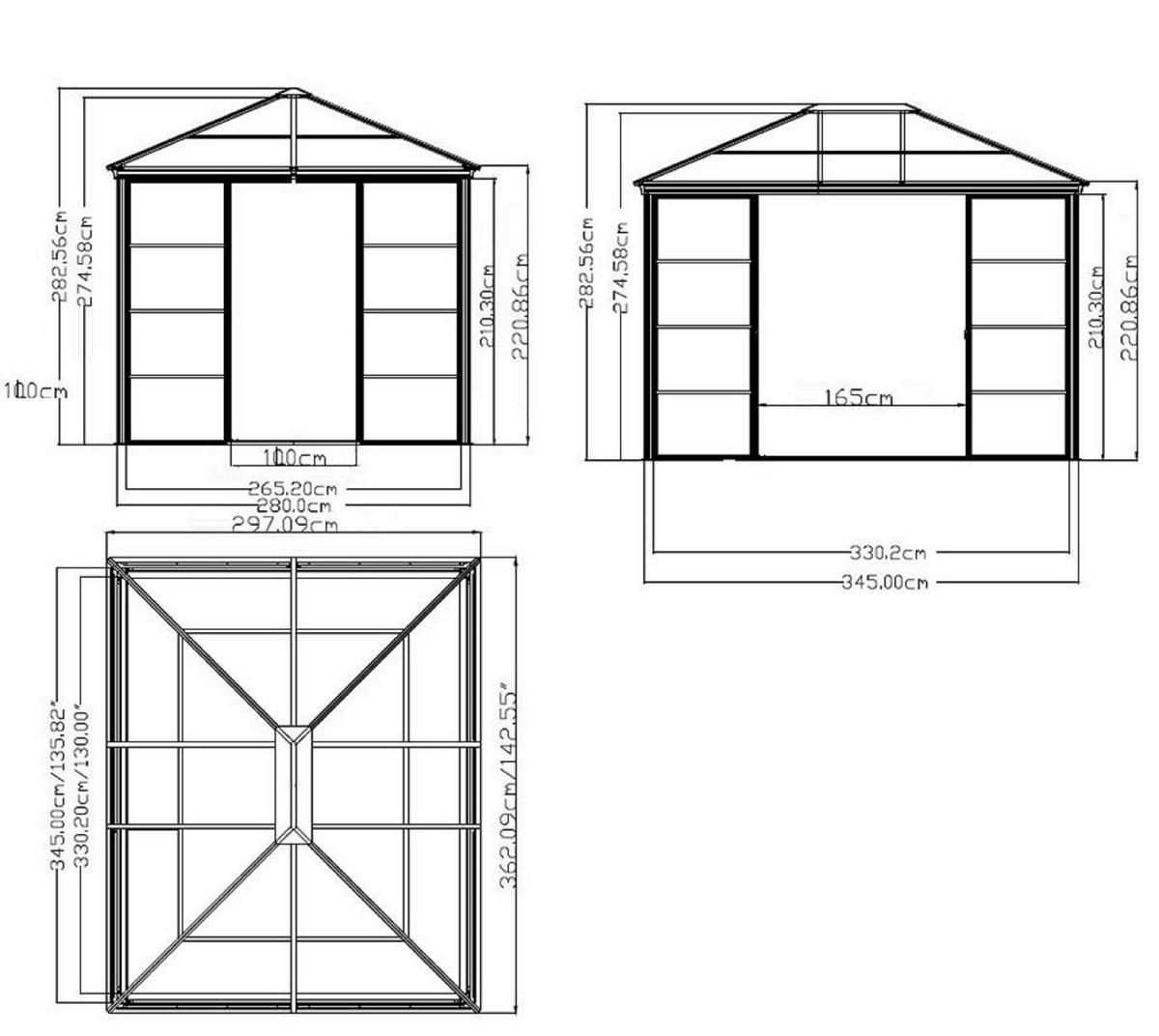 PAVILLON 362/283/297 cm Aluminium  - Bronzefarben, Basics, Kunststoff/Metall (362/283/297cm)