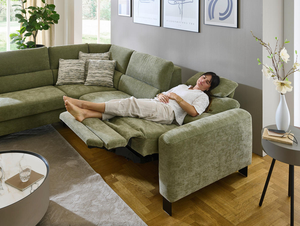 ECKSOFA Olivgrün Chenille  - Schwarz/Olivgrün, Design, Textil/Metall (248/285cm) - Beldomo Comfort
