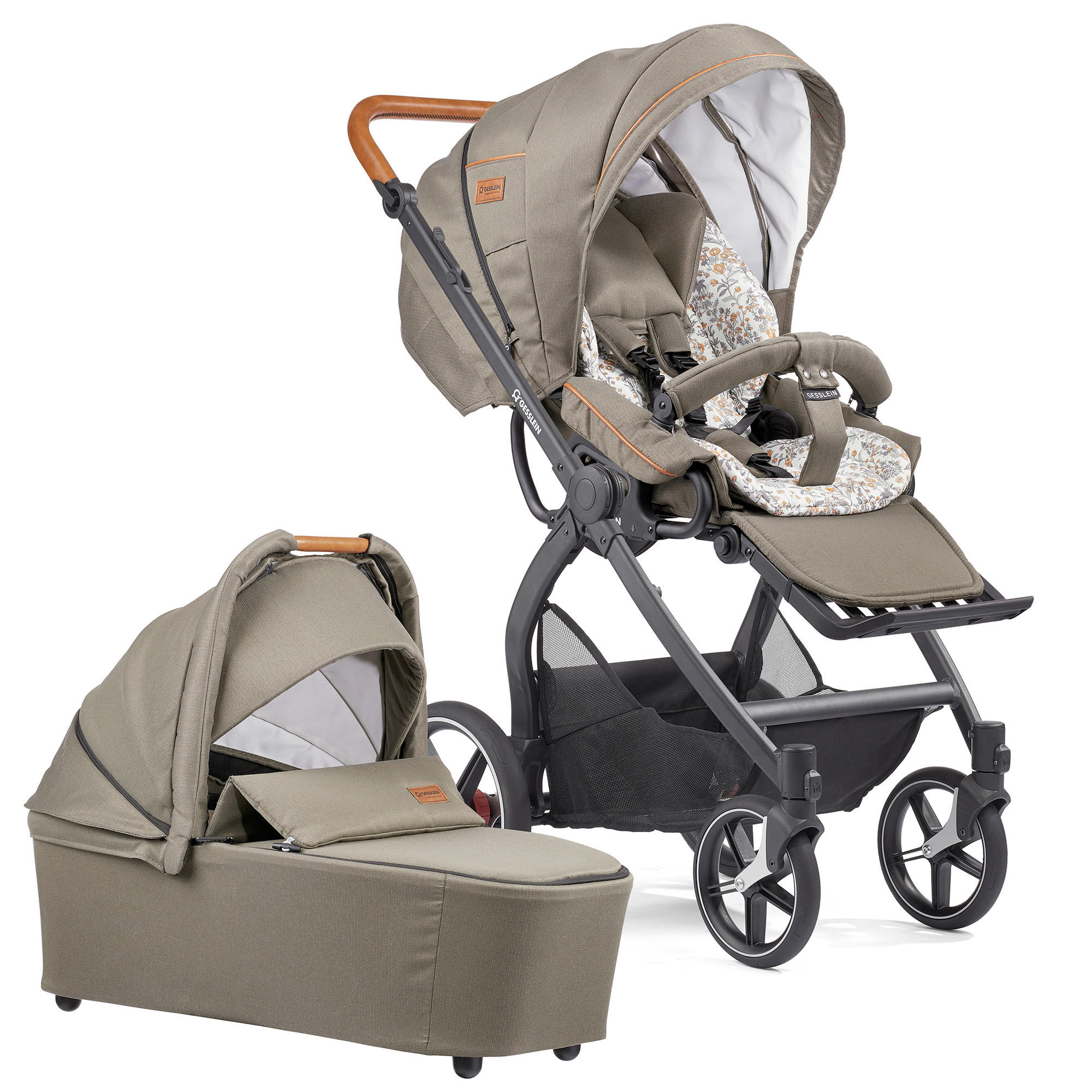 KINDERWAGENSET FX4 Classic  - Cognac/Schwarz, Basics, Textil/Metall (57/129/100cm) - Gesslein