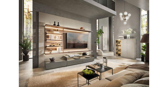 WOHNWAND  in Grau, Eiche dunkel  270/182/46 cm  - Eiche dunkel/Grau, Design, Glas/Holz (270/182/46cm) - Belluti