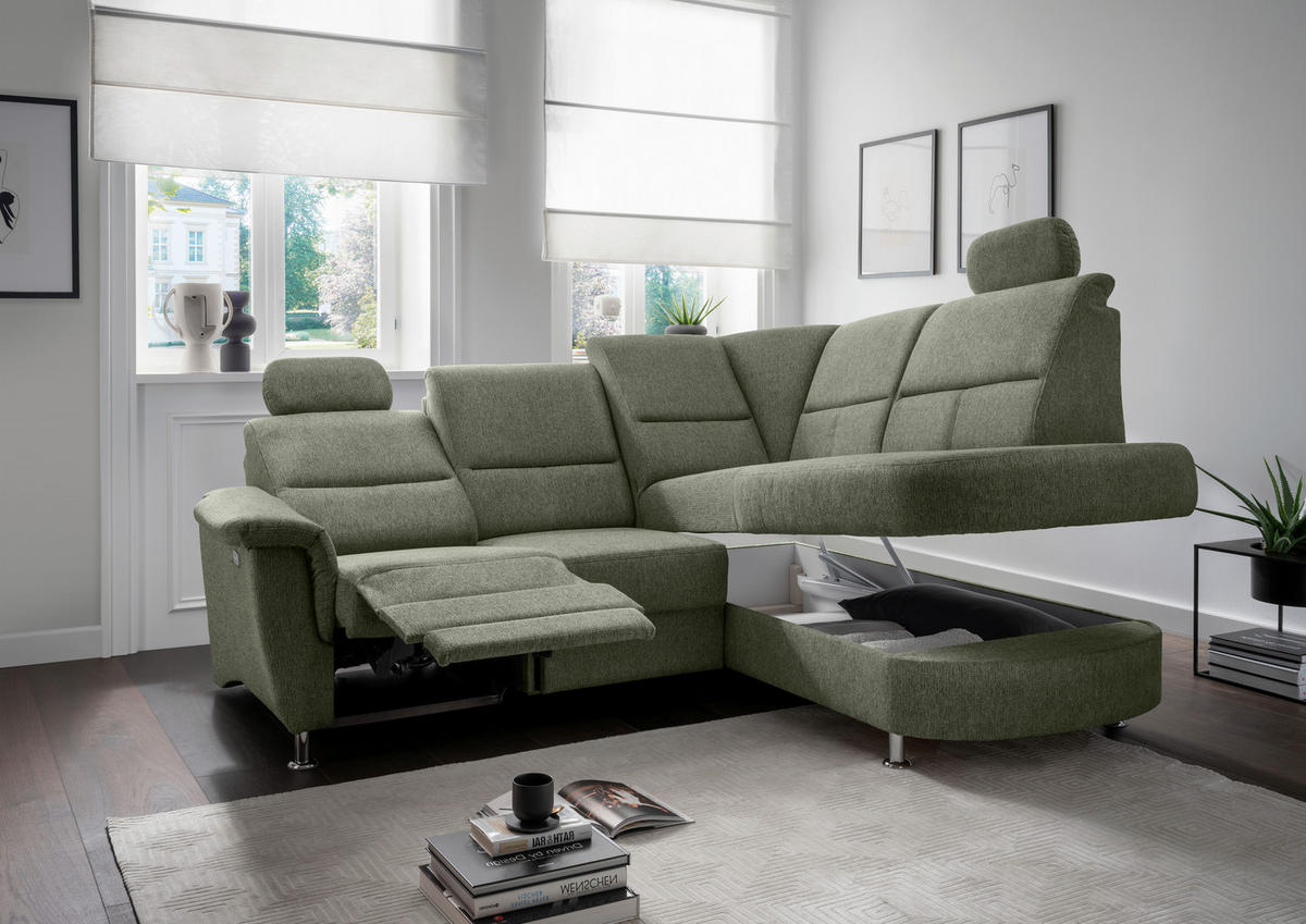 ECKSOFA in Chenille Grün  - Chromfarben/Grün, Konventionell, Textil/Metall (231/184cm) - Livetastic