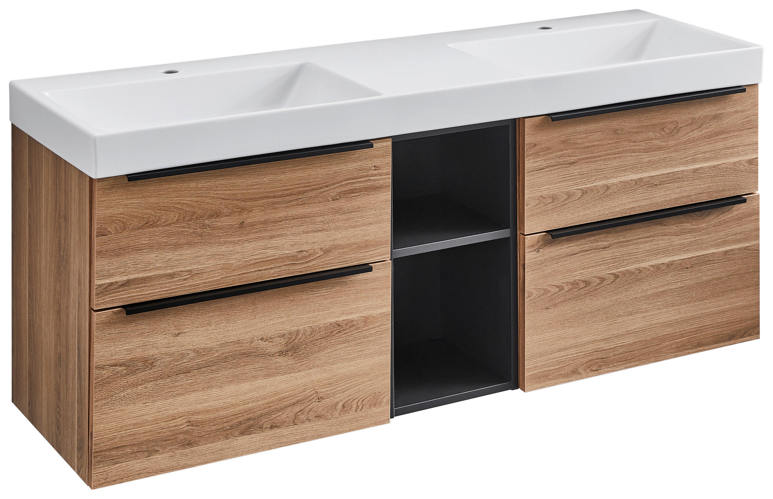 WASCHTISCHKOMBI 152 cm  - Eichefarben/Schwarz, Design, Keramik/Holzwerkstoff (152cm) - Novel