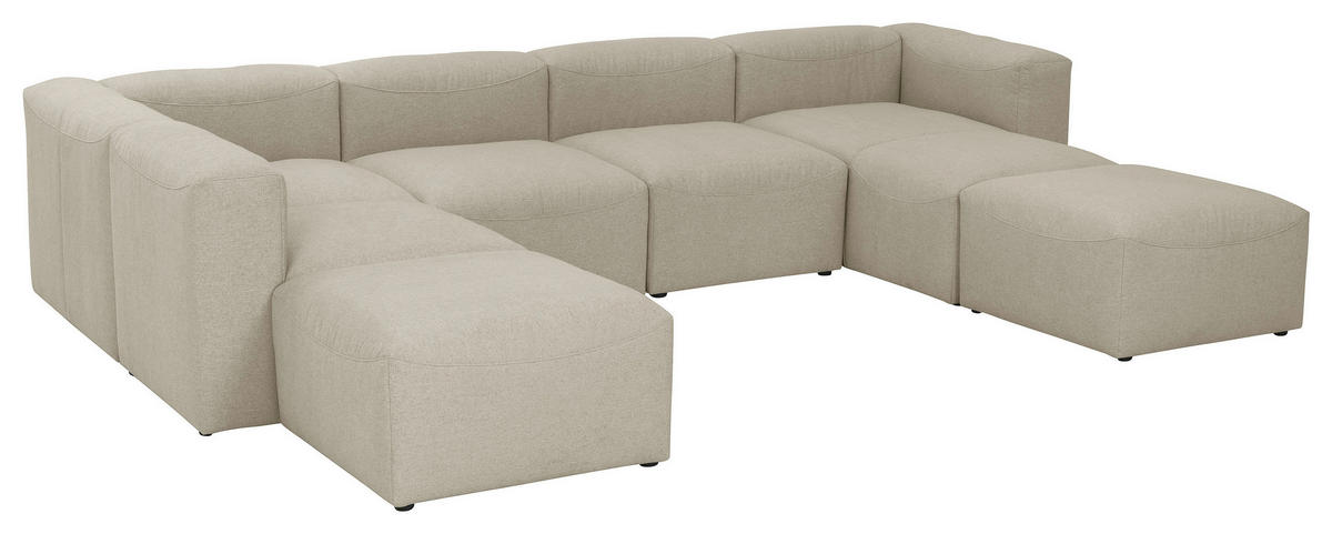 WOHNLANDSCHAFT in Flachgewebe Creme  - Creme, Design, Kunststoff/Textil (250/350/235cm) - Max Winzer