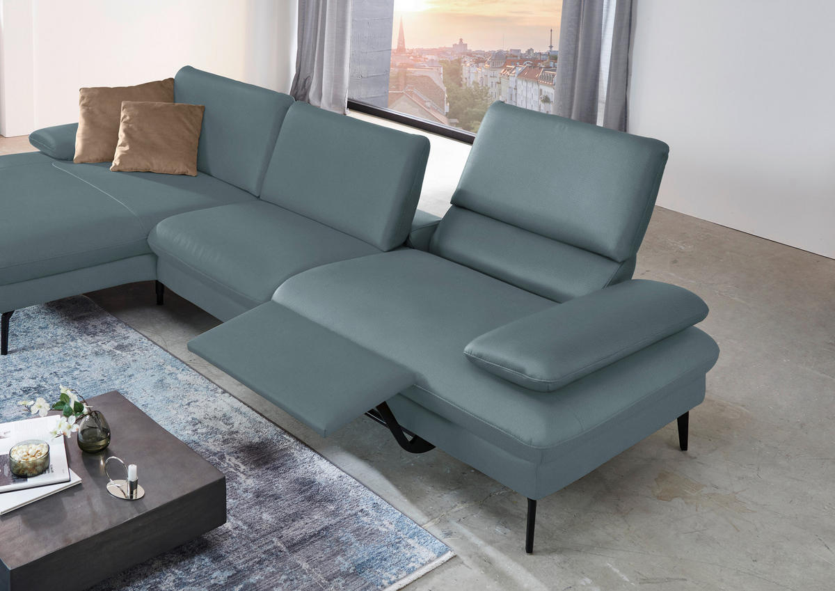 ECKSOFA in Echtleder Grau  - Schwarz/Grau, Design, Leder/Metall (157/325cm) - Dieter Knoll
