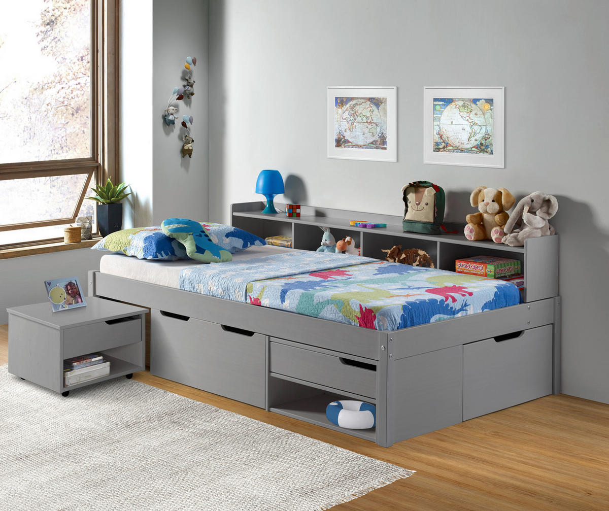 KREVET S PROSTOR. ZA ODLAGANJ   90/200 cm   siva  - siva/prirodne boje, Basics, drvni materijal/drvo (90/200cm) - MID.YOU