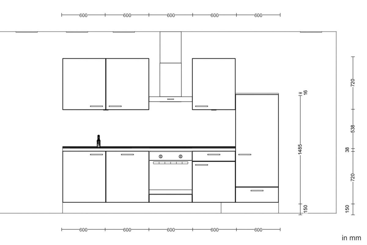 KÜCHENBLOCK 300 cm   in Eiche dunkel  - Eiche dunkel/Eichefarben, MODERN, Holzwerkstoff/Metall (300cm) - Nobilia