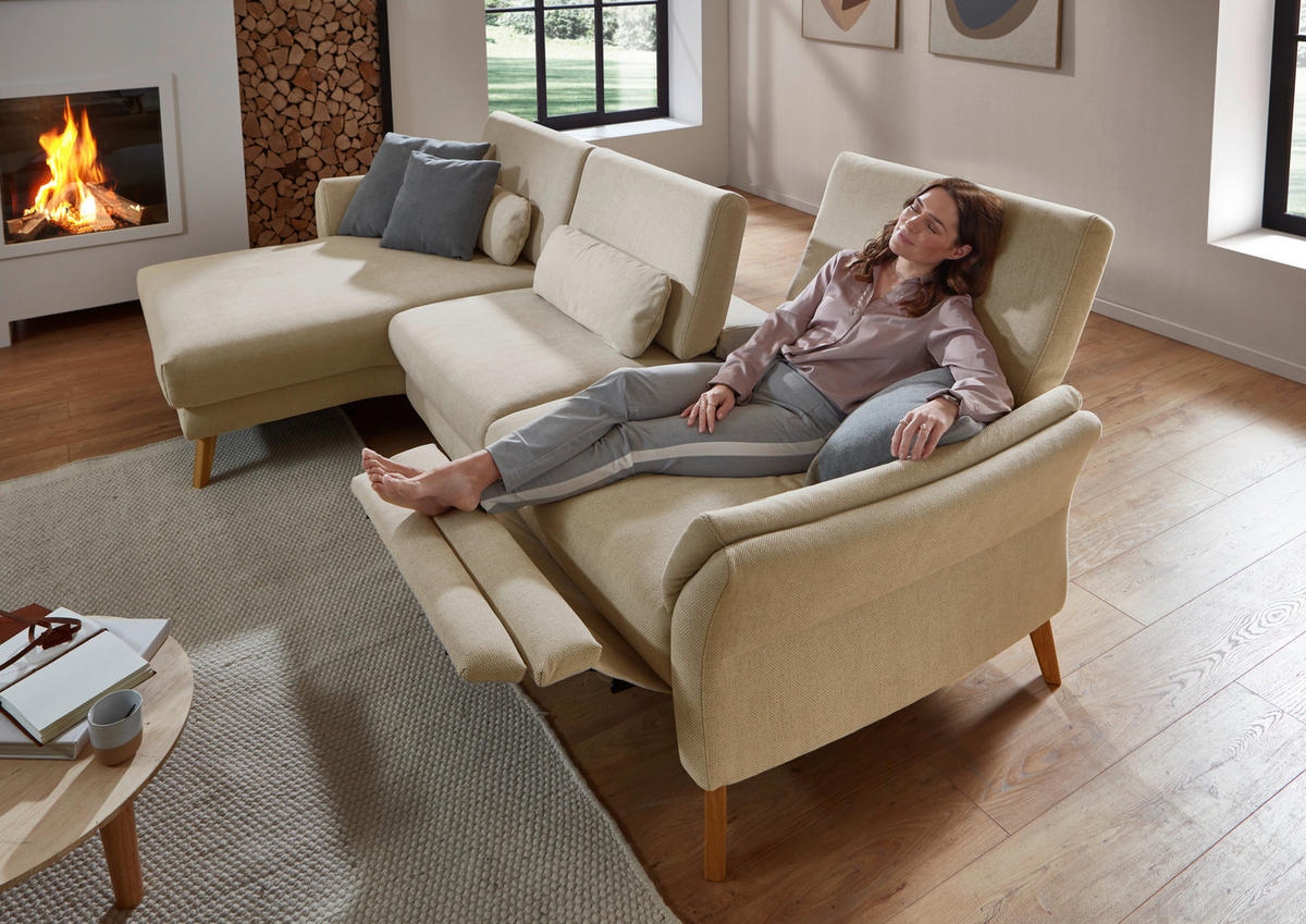 ECKSOFA Beige Chenille, Flachgewebe  - Beige/Naturfarben, Design, Holz/Textil (281/157cm) - Valnatura