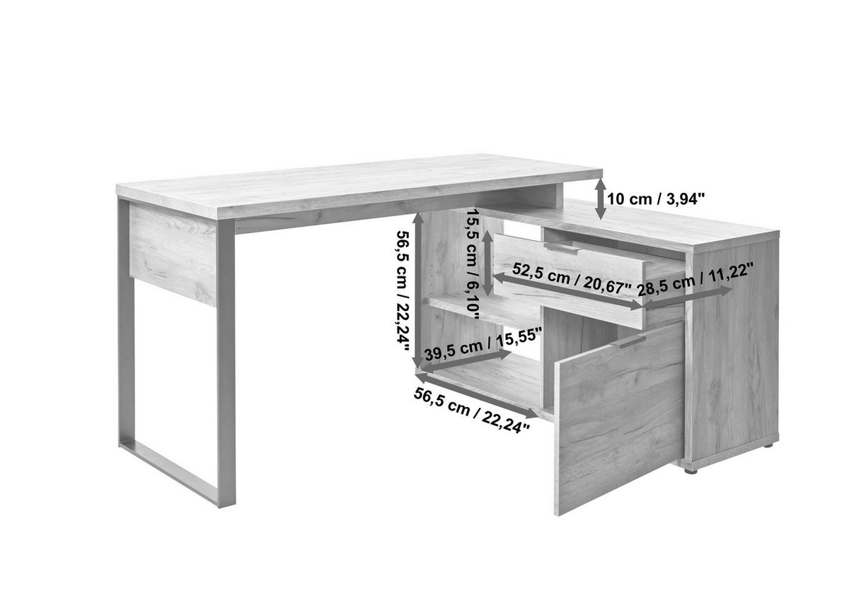 ECKSCHREIBTISCH 150/120/76 cm Weiß Kabeldurchlass, Stauraum, seitenverkehrt montierbar  - Weiß, MODERN, Holzwerkstoff/Metall (150/120/76cm) - MID.YOU