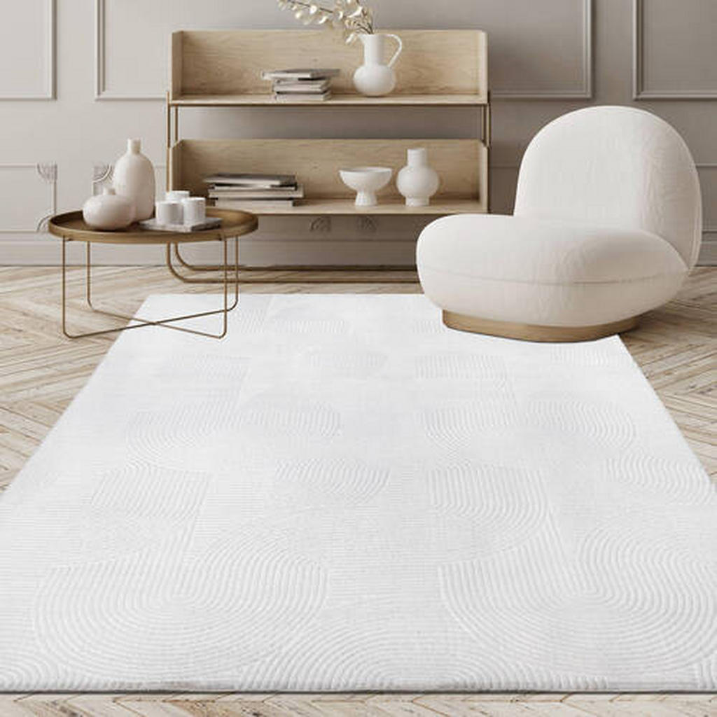 Thumbnail - Novel Webteppich Stilo, Weiß, Textil, Struktur, rechteckig, 80x150 cm, Oeko-Tex® Standard 100, für Fußbodenheizung geeig...